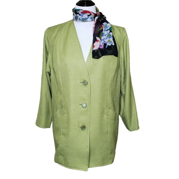Vintage Jackets & Blazers - Vintage Blazer Green Collarless 80s